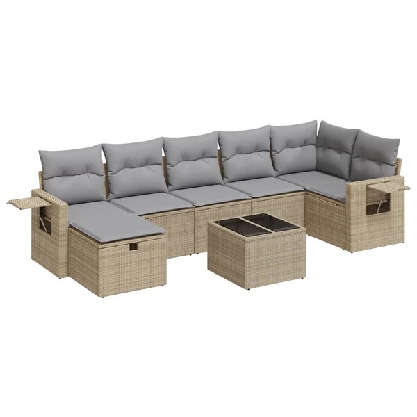 vidaXL Salon de jardin avec coussins 8 Pièces beige résine tressée