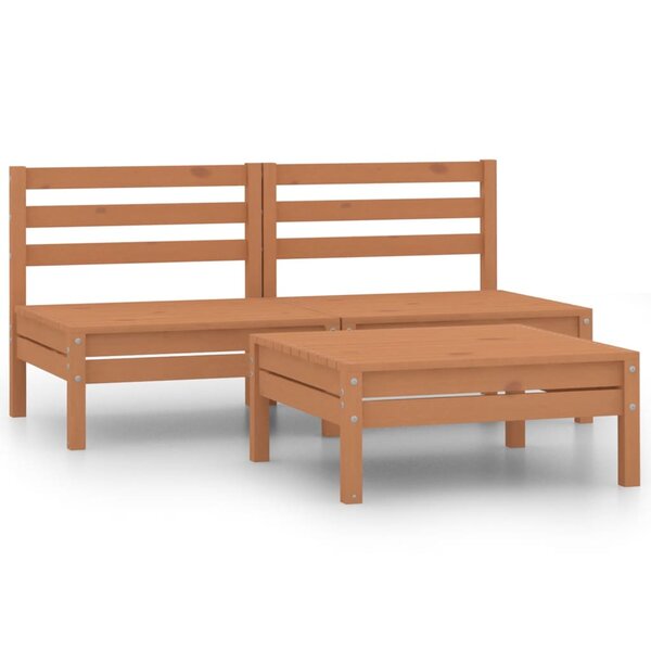 vidaXL Salon de jardin 3 Pièces Bois de pin massif Marron miel