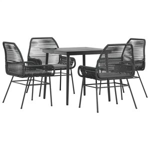 vidaXL Ensemble à manger de jardin et coussins 5 Pièces noir rotin verre