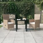 vidaXL Ensemble à manger de jardin avec coussins 3 Pièces Beige