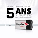 Piles Alcalines Energizer Max 9V, pack de 2