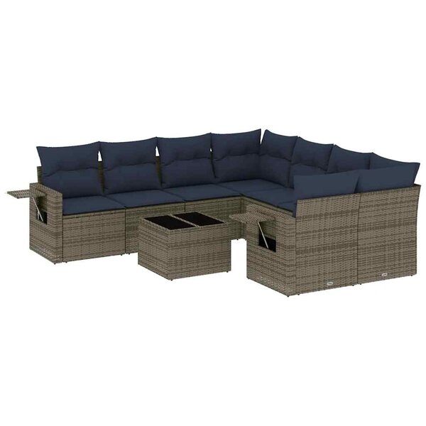 vidaXL Salon de jardin 9 Pièces avec coussins gris résine tressée