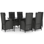 vidaXL Ensemble à manger de jardin coussins 7Pièces Noir Résine tressée