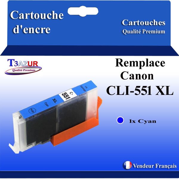 T3AZUR - Cartouche compatible avec Canon CLI551XL CLI-551 XL pour Canon Pixma MG7150 MG7500 MG7550 MX720 MX725 MX920 MX925  - Cyan