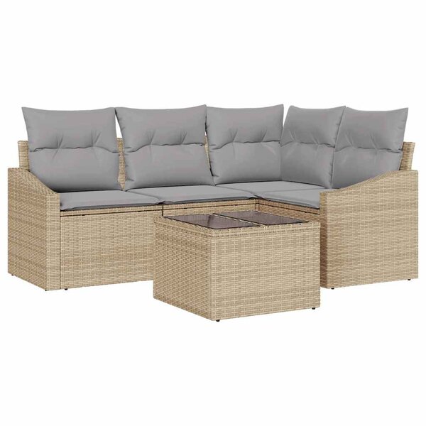 vidaXL Ensemble de canapé de jardin 5 Pièces Beige Poly rotin