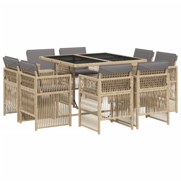 vidaXL Ensemble à manger de jardin et coussins 9 Pièces mélange beige