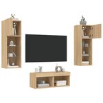 vidaXL Meuble TV muraux 4 Pièces avec lumières LED chêne sonoma