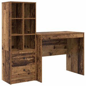 vidaXL Bureau avec tiroir avec étagère avec stockage 2 Pièces Bois ancien