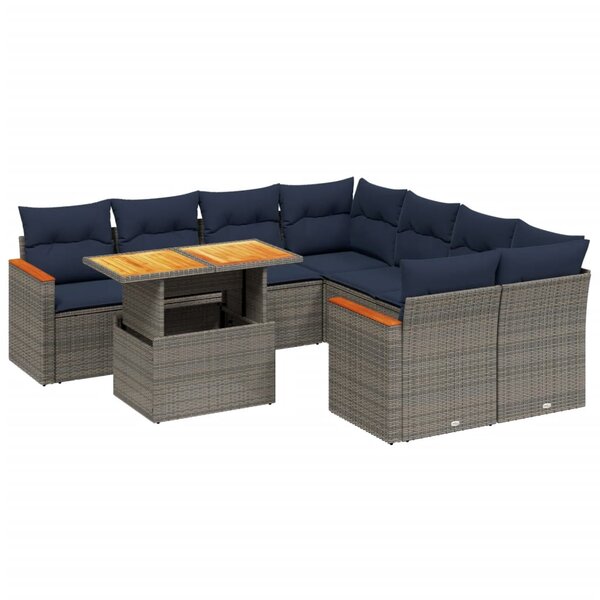 vidaXL Salon de jardin 9 Pièces avec coussins gris résine tressée