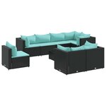 vidaXL Salon de jardin 9 Pièces avec coussins Noir Résine tressée