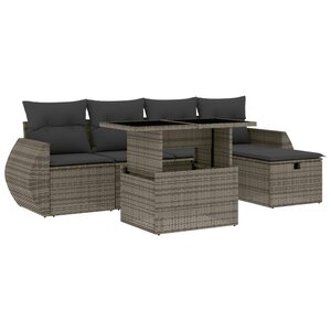 vidaXL Salon de jardin 6 Pièces avec coussins gris résine tressée