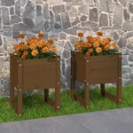 vidaXL Jardinières 2 Pièces Marron miel 40x40x52 5 cm Bois massif de pin