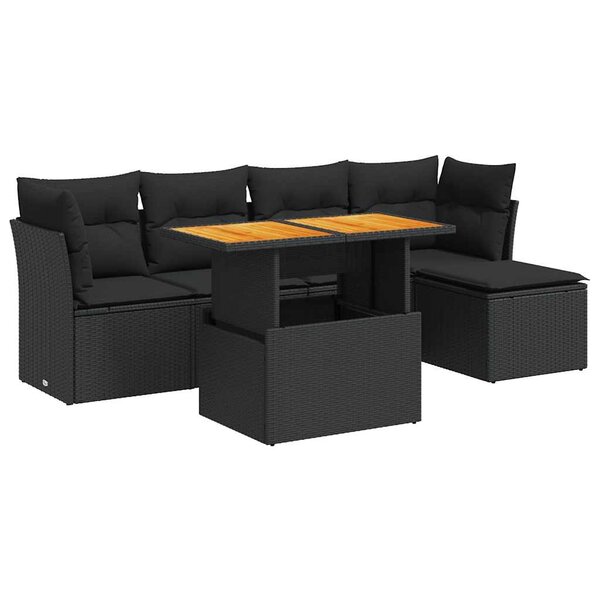 vidaXL Salon de jardin 6 Pièces avec coussins noir résine tressée