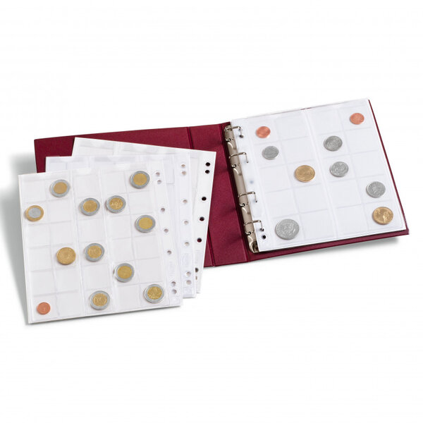 Album Numis avec 5 feuilles pour 143 monnaies de collection. Couleur - Bordeaux