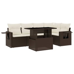 vidaXL Salon de jardin avec coussins 6 Pièces marron résine tressée