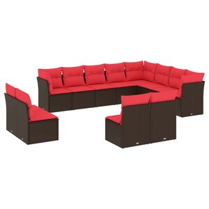 vidaXL Salon de jardin avec coussins 12 Pièces marron résine tressée