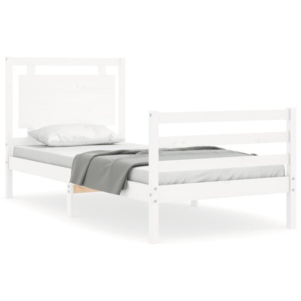 vidaXL Cadre de lit avec tête de lit blanc petit simple bois massif