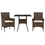 vidaXL Ensemble à manger de jardin et coussins 3Pièces marron rotin verre