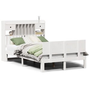 vidaXL Lit bibliothèque sans matelas blanc 135x190 cm bois pin massif