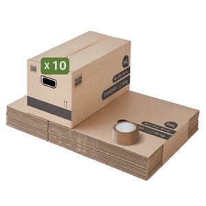 Pack and Move - Lot 10 cartons déménagement stockage standard - 60 x 30 x 30 cm - Poignées renforcées - 1 adhésif offert
