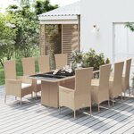 vidaXL Ensemble à manger de jardin et coussins 9 Pièces beige Poly rotin