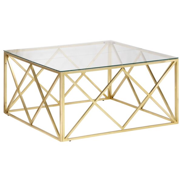 vidaXL Table basse doré acier inoxydable et verre trempé