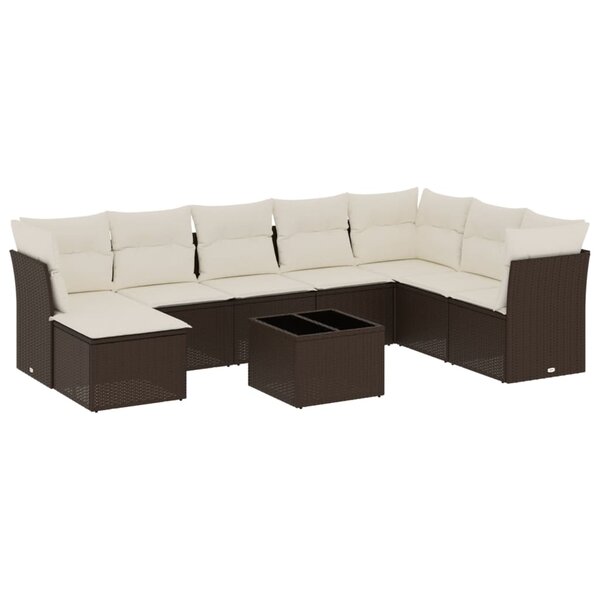 vidaXL Salon de jardin avec coussins 9 Pièces marron résine tressée
