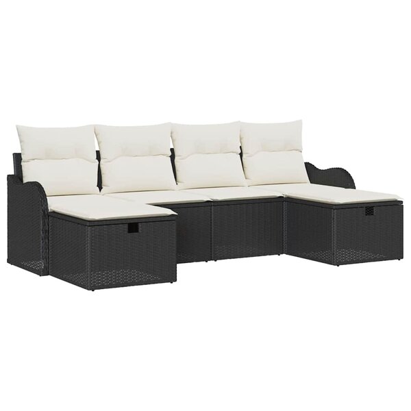 vidaXL Ensemble de canapé de jardin avec coussin 6 Pièces Noir et crème