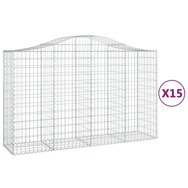 vidaXL Paniers à gabions arqués 15 Pièces 200x50x120/140 cm Fer galvanisé