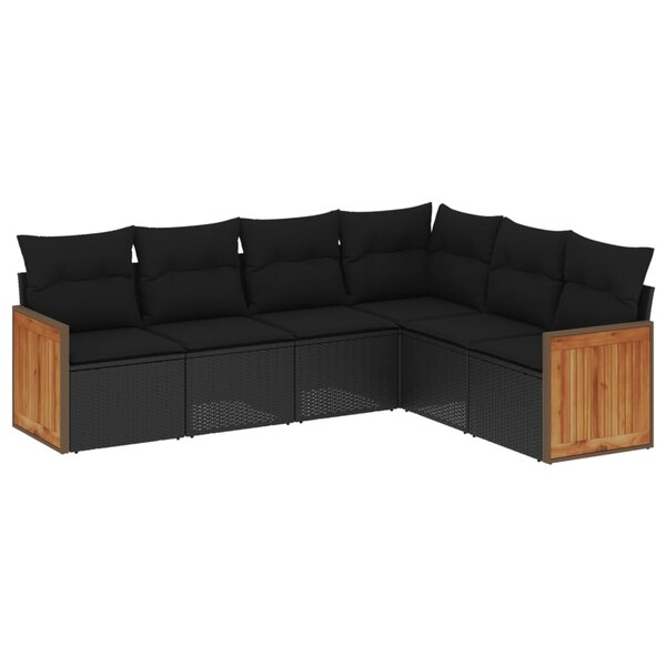 vidaXL Salon de jardin 6 Pièces avec coussins noir résine tressée