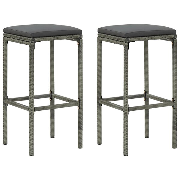 vidaXL Tabourets de bar avec coussins lot de 2 gris résine tressée