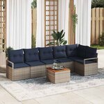 vidaXL Ensemble de canapé de jardin avec coussin 7 Pièces Gris polyrotin