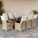 vidaXL Ensemble à manger de jardin et coussins 9 Pièces beige Poly rotin
