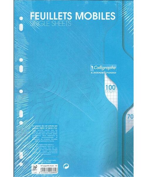 Feuillets mobiles s/film 21x29,7 100p Q.5x5 70g Blanc CLAIREFONTAINE