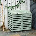 Abri poubelles - abri de jardin - 2 portes verrouillables - dim. 131L x 85l x 125H cm - bois sapin vert d'eau