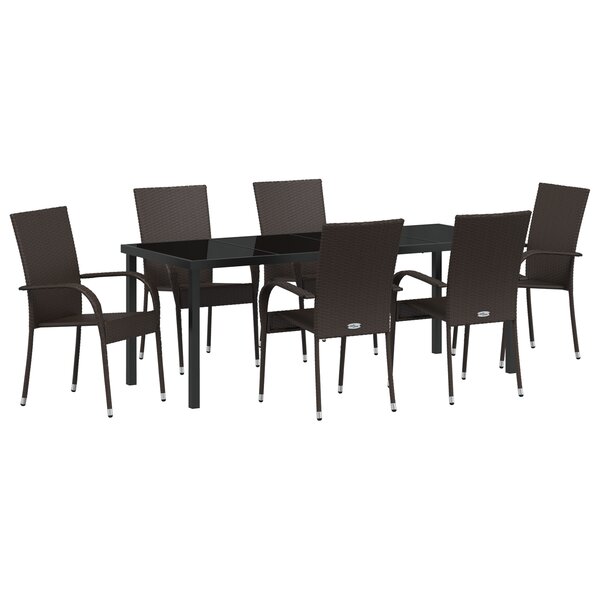 vidaXL Ensemble de salle à manger de jardin 7 pièces en poly rattan marron