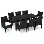 vidaXL Ensemble à manger de jardin coussins 9Pièces Résine tressée Noir