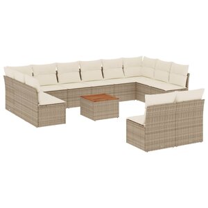 vidaXL Salon de jardin avec coussins 13 Pièces beige résine tressée