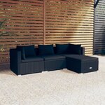 vidaXL Salon de jardin 4 Pièces avec coussins Résine tressée Noir