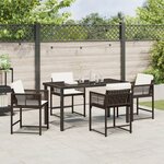 vidaXL Ensemble de salle à manger de jardin 5 pièces avec coussins Marron Poly Rattan