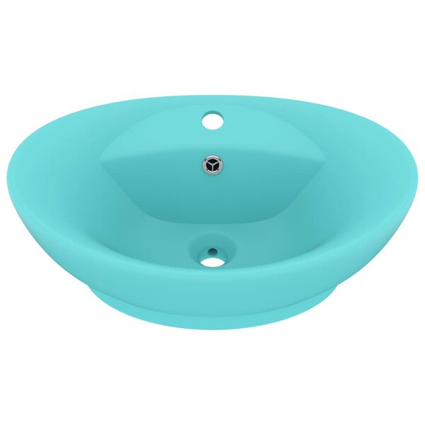 vidaXL Lavabo ovale à trop-plein Vert clair mat 58 5x39 cm Céramique