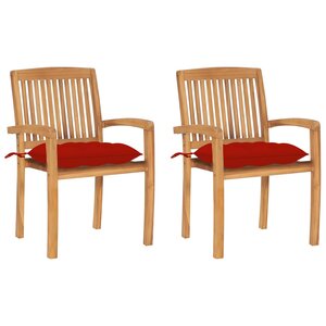 vidaXL Chaises de jardin lot de 2 et coussins rouge Bois teck massif