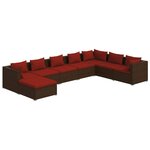 vidaXL Salon de jardin 8 Pièces avec coussins résine tressée marron
