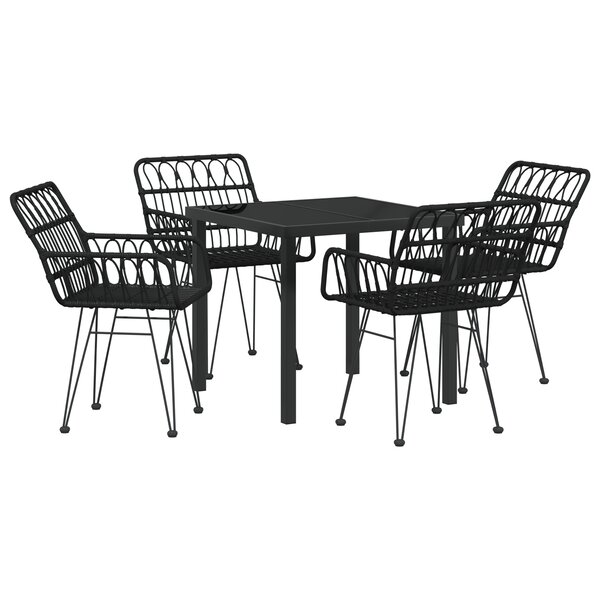 vidaXL Ensemble de Salle à Manger de Jardin 5 Pièces Noir Poly Rattan