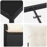 vidaXL Set de Salle à Manger de Jardin 3 Pièces avec Coussins Noirs en Poly Rattan
