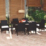 vidaXL Mobilier à dîner de jardin et coussins 7Pièces Résine tressée Noir