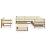 vidaXL Salon de jardin 8 Pièces avec coussins blanc crème bambou