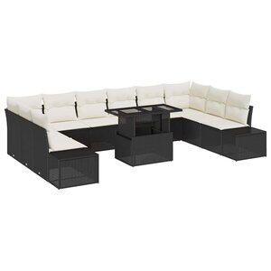 vidaXL Ensemble de canapé de jardin avec coussin 11 Pièces Noir et crème