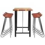 vidaXL Ensemble de bar 7 Pièces Bois de récupération et cuir véritable