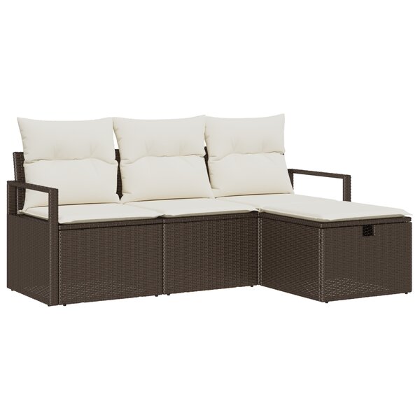 Ensemble de canapé de jardin vidaXL en 4 pièces avec coussins marron en rotin synthétique